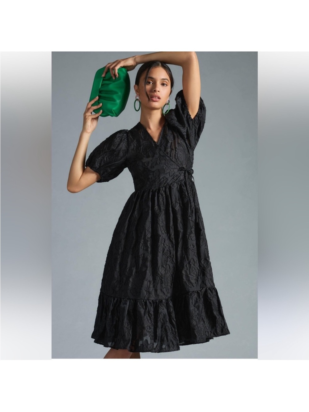 Anthropologie Black Puff-Sleeve Midi Dress